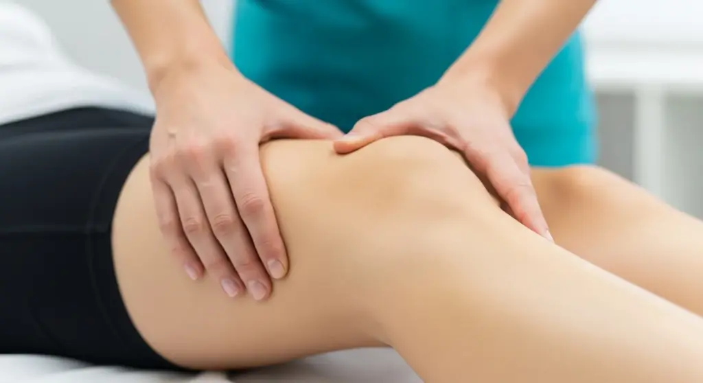 Fisioterapeuta examinando la rodilla de un atleta de CrossFit