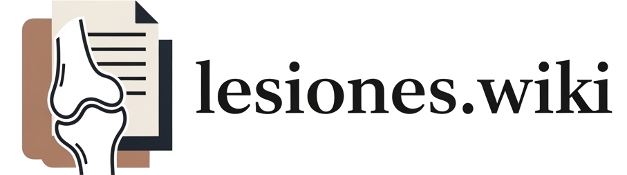 Logotipo de Lesiones Wiki con ilustración de una articulación y un documento que representa una enciclopedia médica