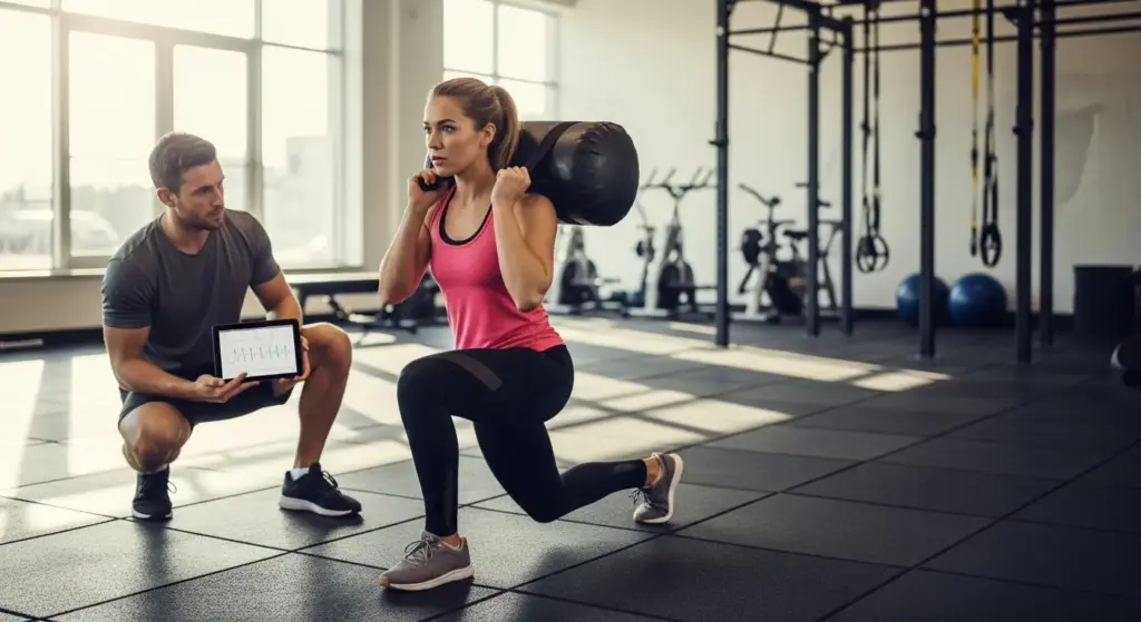 técnica de zancadas con saco para prevenir lesiones en HYROX