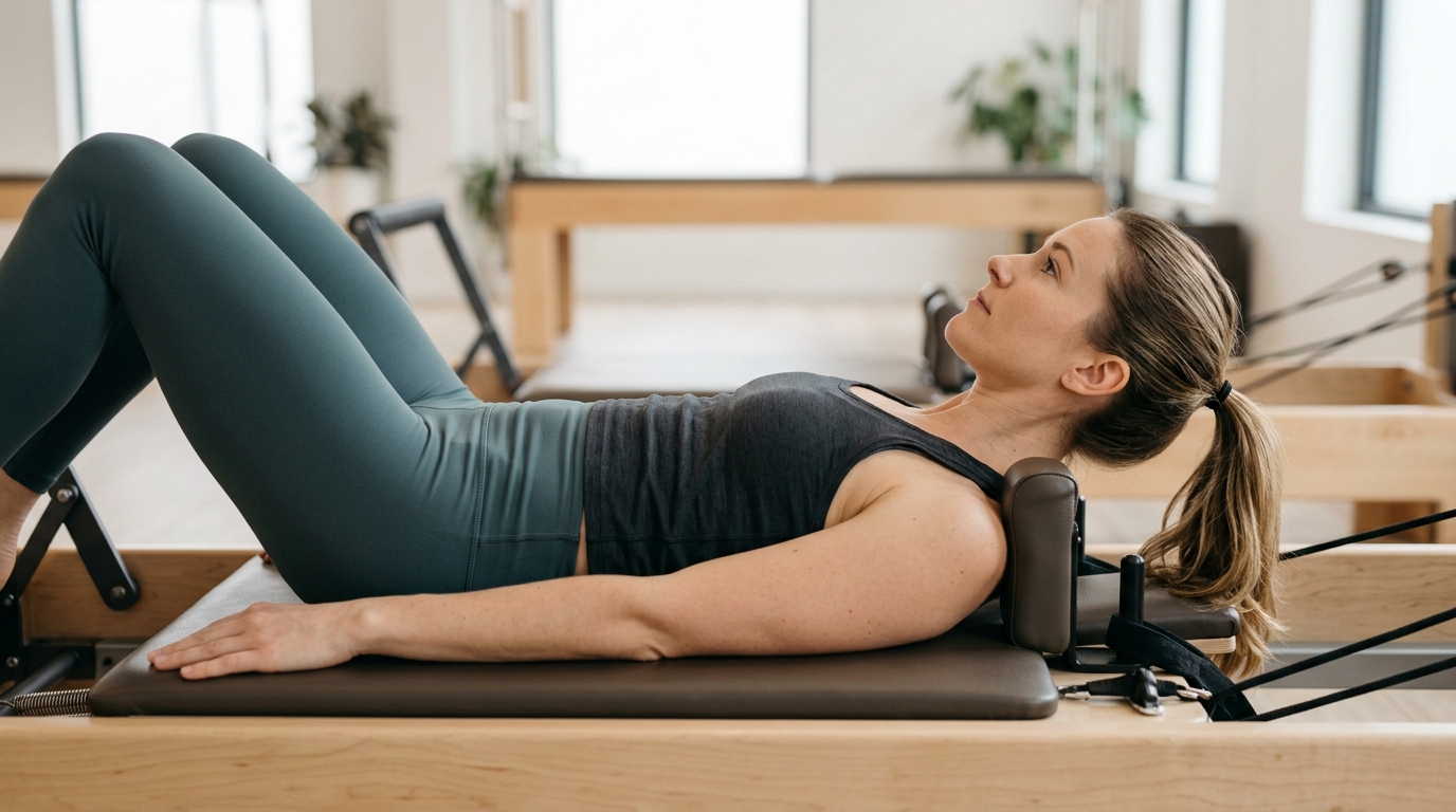 Alineación de columna y hombros durante un ejercicio de Pilates Reformer